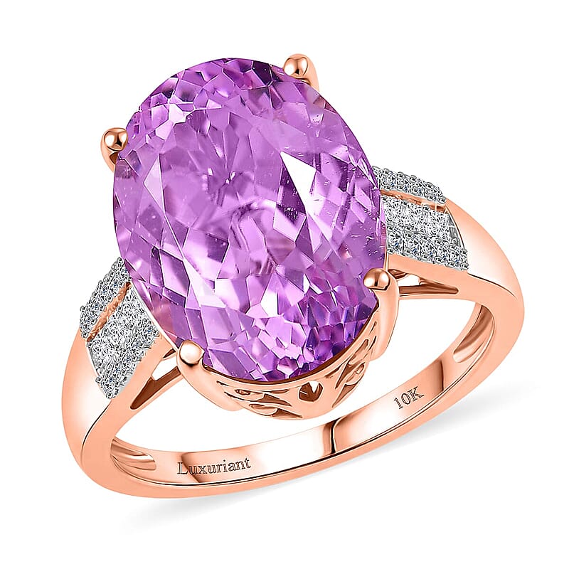 AAA Patroke Kunzite and Luxuriant Lab Grown Diamond G-H SI 12.10 ctw Timeless Rose Radiance Ring in 10K Rose Gold (Size  11.0) 4.50 Grams