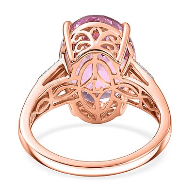 AAA Patroke Kunzite and Luxuriant Lab Grown Diamond G-H SI 12.10 ctw Timeless Rose Radiance Ring in 10K Rose Gold (Size  11.0) 4.50 Grams