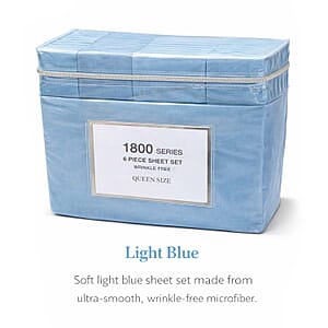 American Thread Collection 6pc Sky Blue Microfiber Sheet Set -Queen