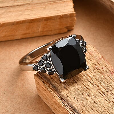 EverTrue Australian Black Tourmaline and Thai Black Spinel 6.35 ctw Ring in Stainless Steel (Size 10.0)