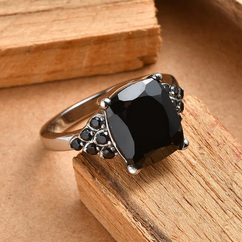 EverTrue Australian Black Tourmaline and Thai Black Spinel 6.35 ctw Ring in Stainless Steel (Size 10.0)