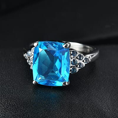 EverTrue Carribean Quartz and Signity Sum Blue Topaz 5.40 ctw Ring in Stainless Steel (Size 8.0)