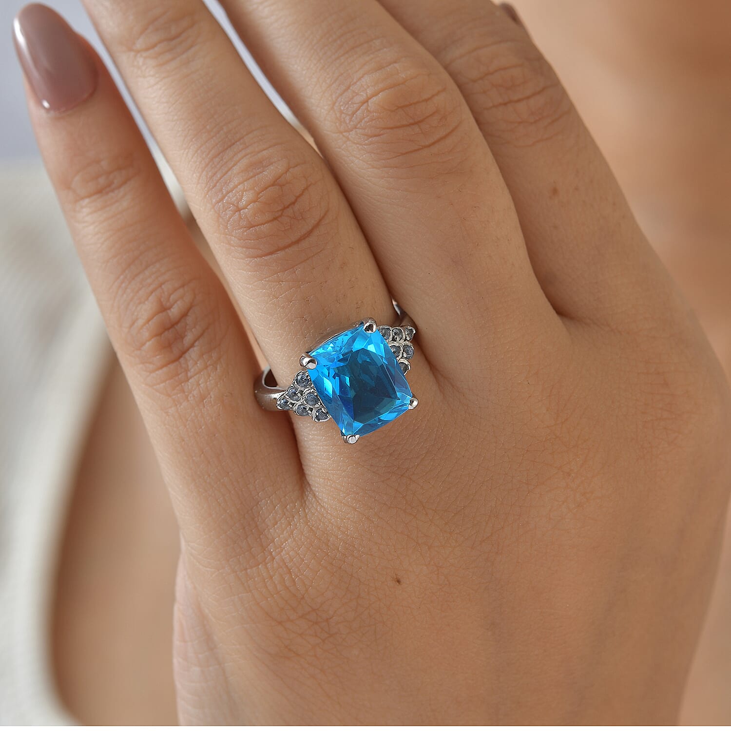 EverTrue Carribean Quartz and Signity Sum Blue Topaz 5.40 ctw Ring in Stainless Steel (Size 8.0)