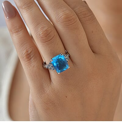 EverTrue Carribean Quartz and Signity Sum Blue Topaz 5.40 ctw Ring in Stainless Steel (Size 8.0)