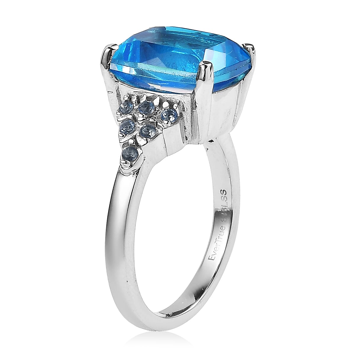 EverTrue Carribean Quartz and Signity Sum Blue Topaz 5.40 ctw Ring in Stainless Steel (Size 8.0)