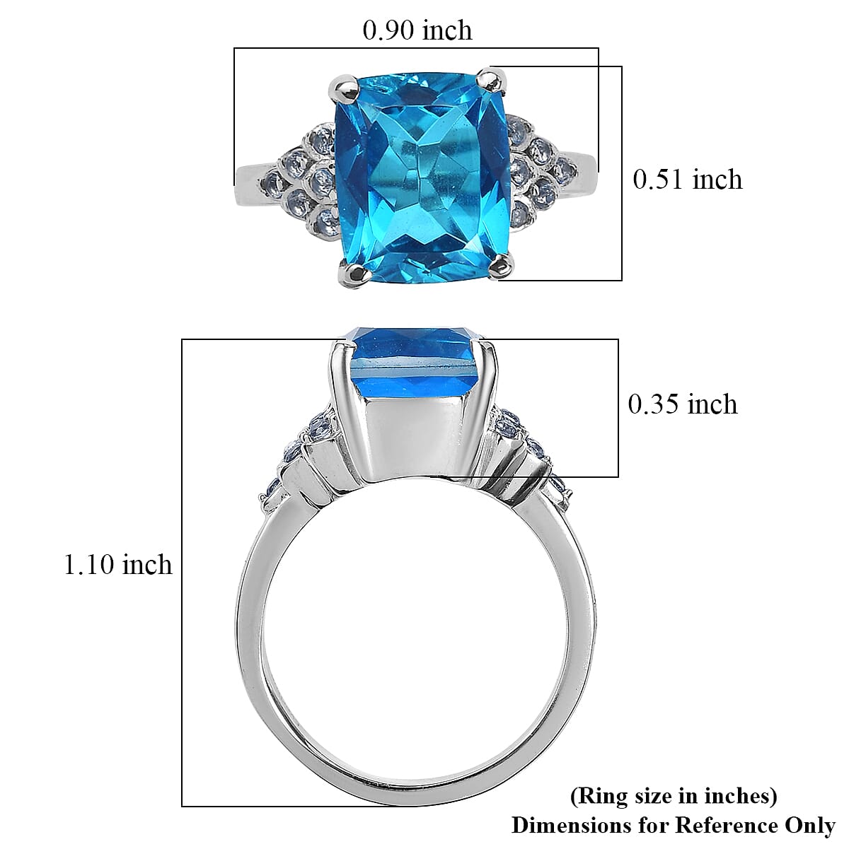 EverTrue Carribean Quartz and Signity Sum Blue Topaz 5.40 ctw Ring in Stainless Steel (Size 8.0)
