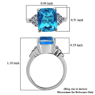 EverTrue Carribean Quartz and Signity Sum Blue Topaz 5.40 ctw Ring in Stainless Steel (Size 8.0)