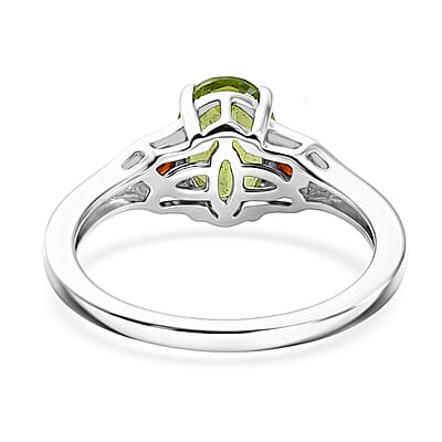 D'Joy Hebei Peridot and Mozambique Garnet 1.60 ctw Ring in Rhodium Over Sterling Silver (Size 10.0)