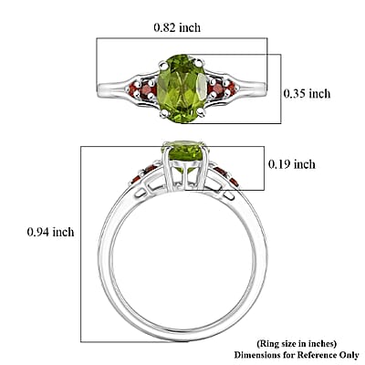 D'Joy Hebei Peridot and Mozambique Garnet 1.60 ctw Ring in Rhodium Over Sterling Silver (Size 10.0)
