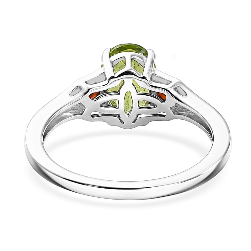 D'Joy Hebei Peridot and Mozambique Garnet 1.60 ctw Ring in Rhodium Over Sterling Silver (Size 6.0)