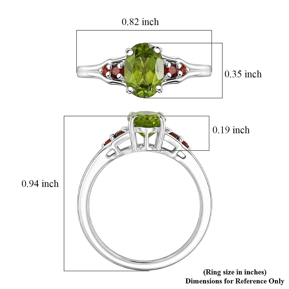D'Joy Hebei Peridot and Mozambique Garnet 1.60 ctw Ring in Rhodium Over Sterling Silver (Size 7.0)