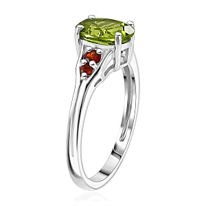 D'Joy Hebei Peridot and Mozambique Garnet 1.60 ctw Ring in Rhodium Over Sterling Silver (Size 9.0)
