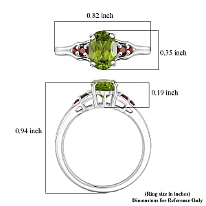 D'Joy Hebei Peridot and Mozambique Garnet 1.60 ctw Ring in Rhodium Over Sterling Silver (Size 9.0)