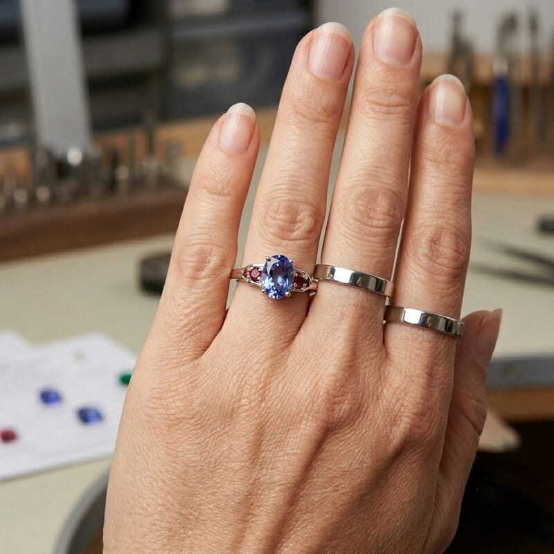 D'Joy Color Change Fluorite and Mozambique Garnet 1.75 ctw Ring in Rhodium Over Sterling Silver (Size 6.0)