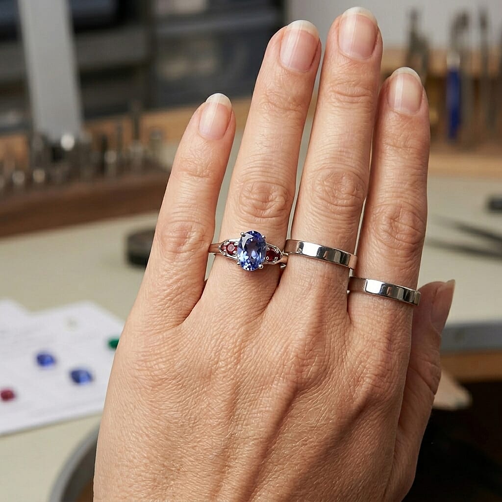 D'Joy Color Change Fluorite and Mozambique Garnet 1.75 ctw Ring in Rhodium Over Sterling Silver (Size 8.0)