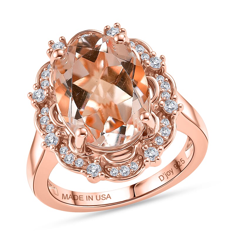 D'Joy Morganite Quartz (Triplet) and White Zircon 6.25 ctw Ring in 18K Vermeil Rose Gold Over Sterling Silver (Size  7.0)