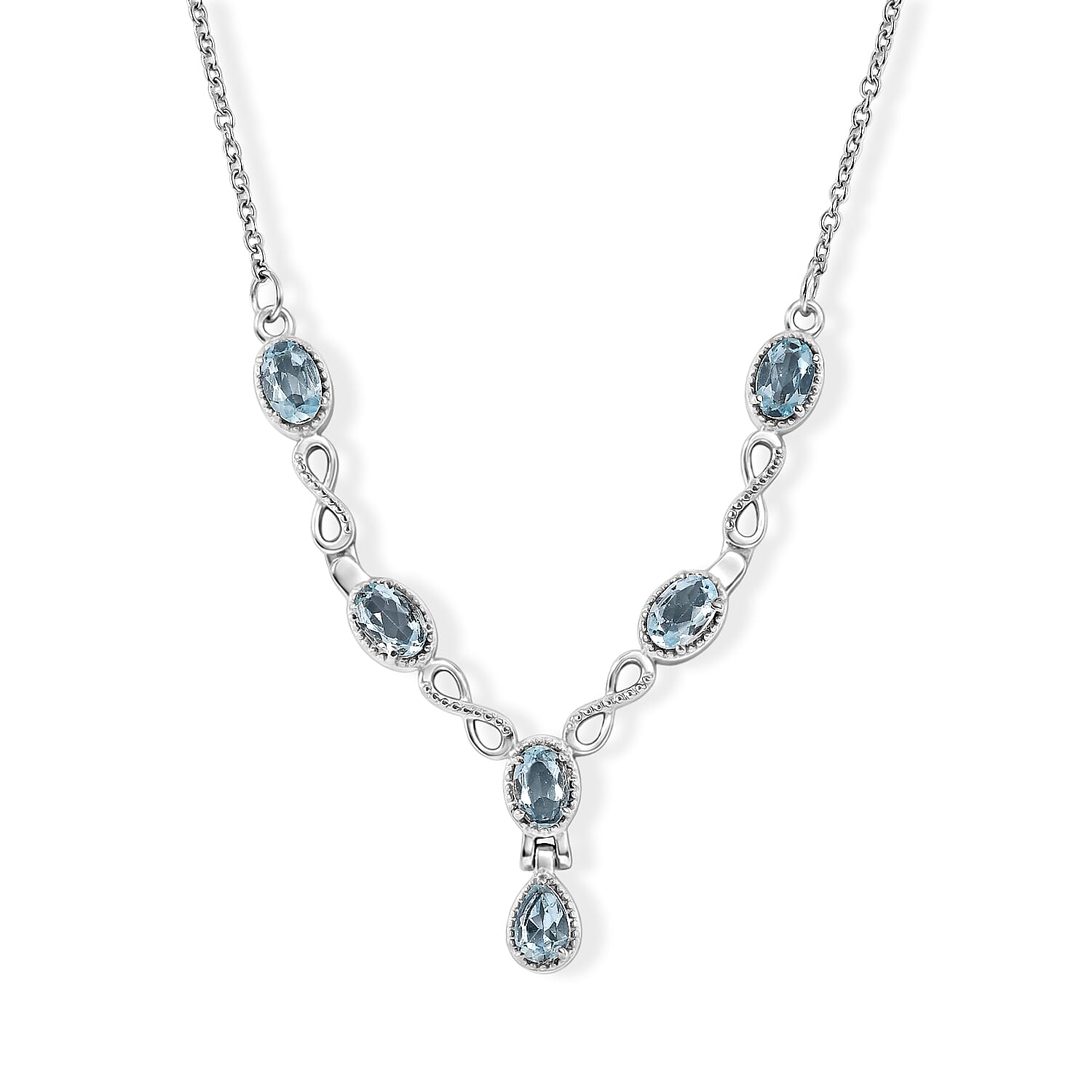 EverTrue Sky Blue Topaz 2.30 ctw Cluster Necklace in Stainless Steel 20 Inches