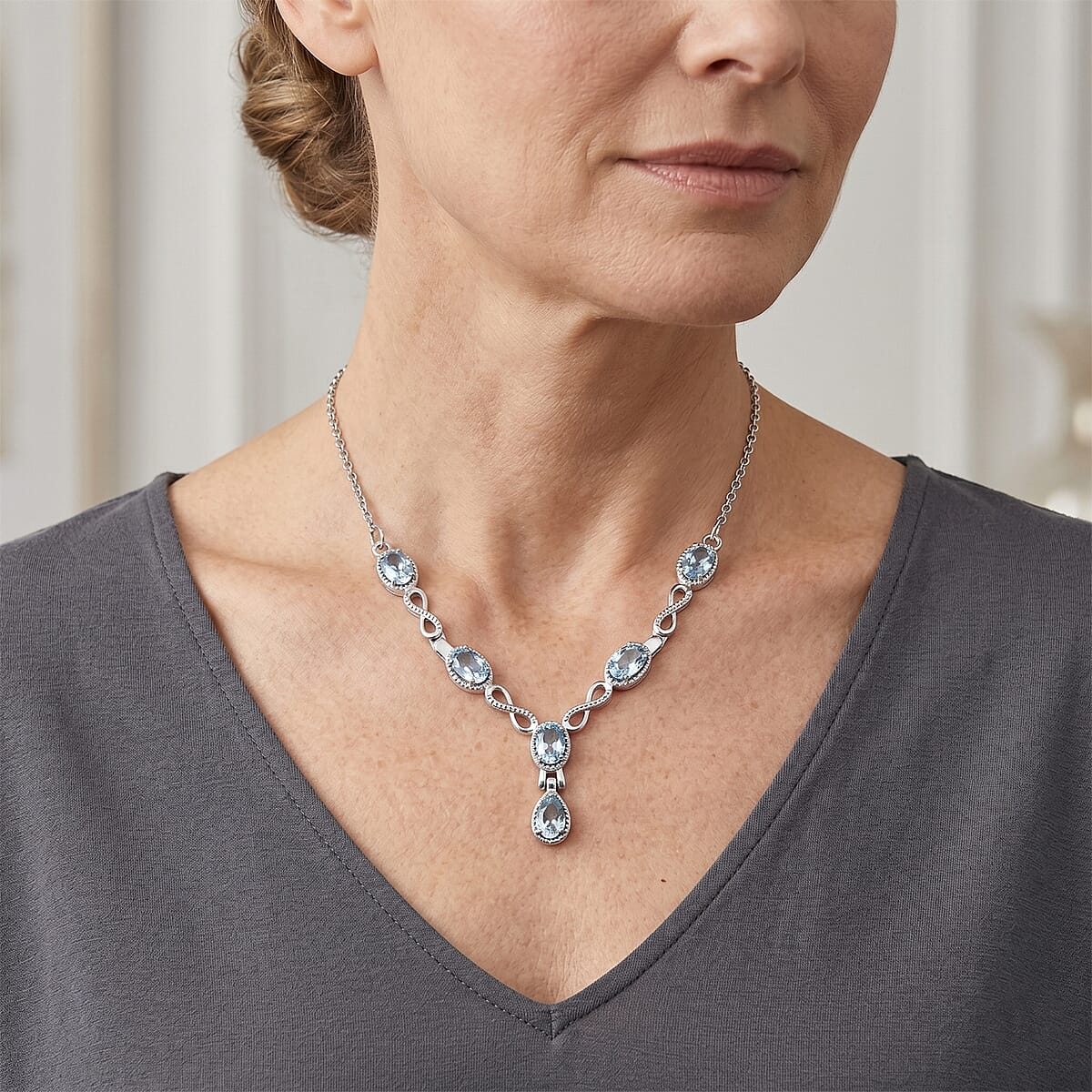 EverTrue Sky Blue Topaz 2.30 ctw Cluster Necklace in Stainless Steel 20 Inches image number 1