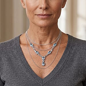 EverTrue Sky Blue Topaz 2.30 ctw Cluster Necklace in Stainless Steel 20 Inches