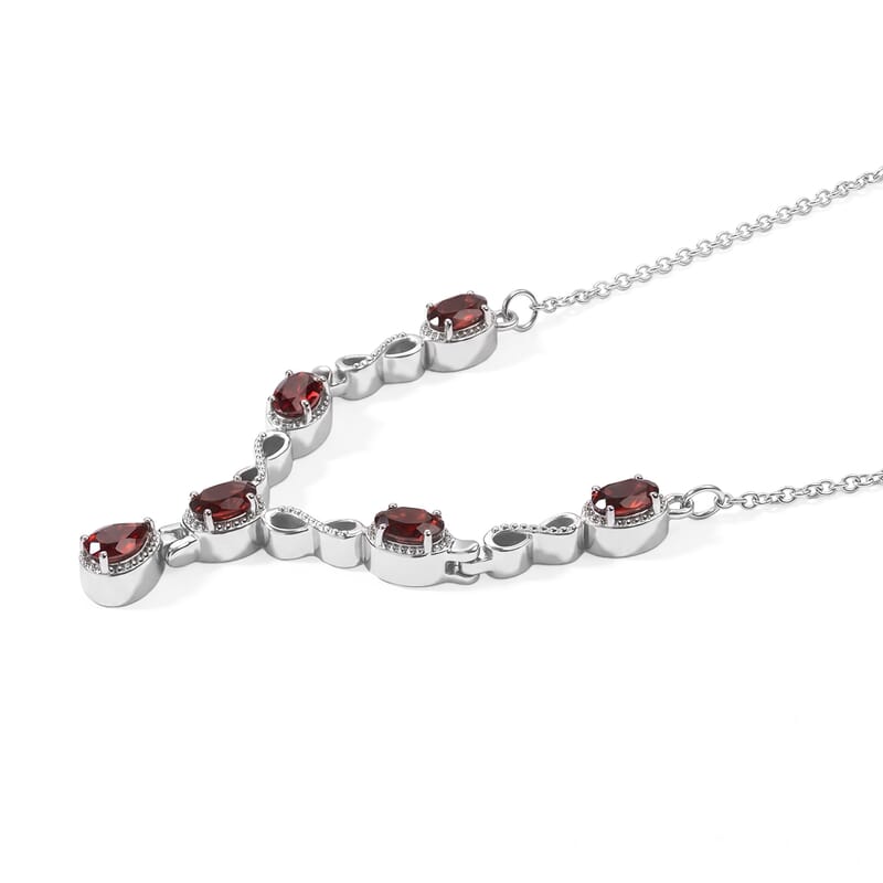 EverTrue Mozambique Garnet 3.30 ctw Cluster Necklace in Stainless Steel 20 Inches