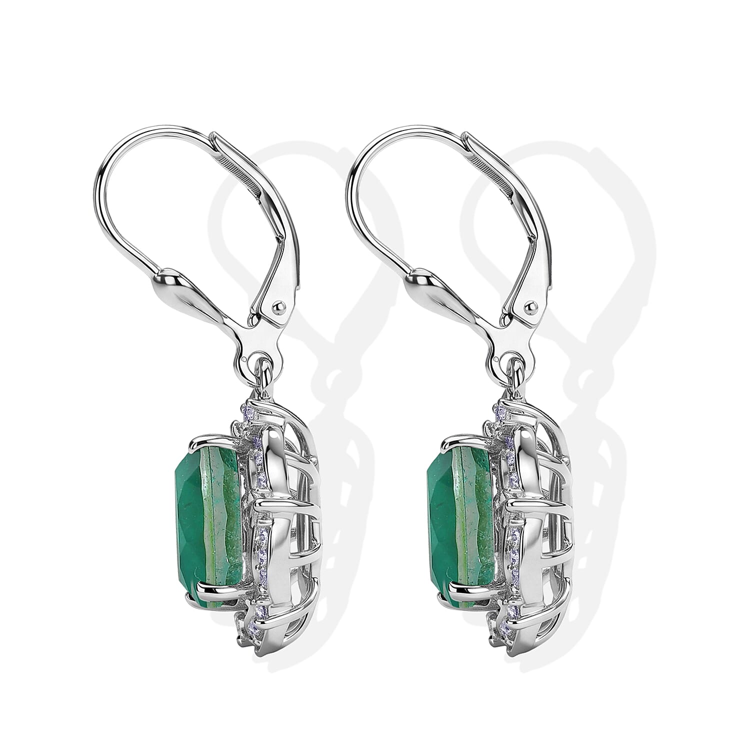 D'Joy Emeraldine Quartz (Triplet) and White Zircon 5.10 ctw Earrings in Rhodium Over Sterling Silver