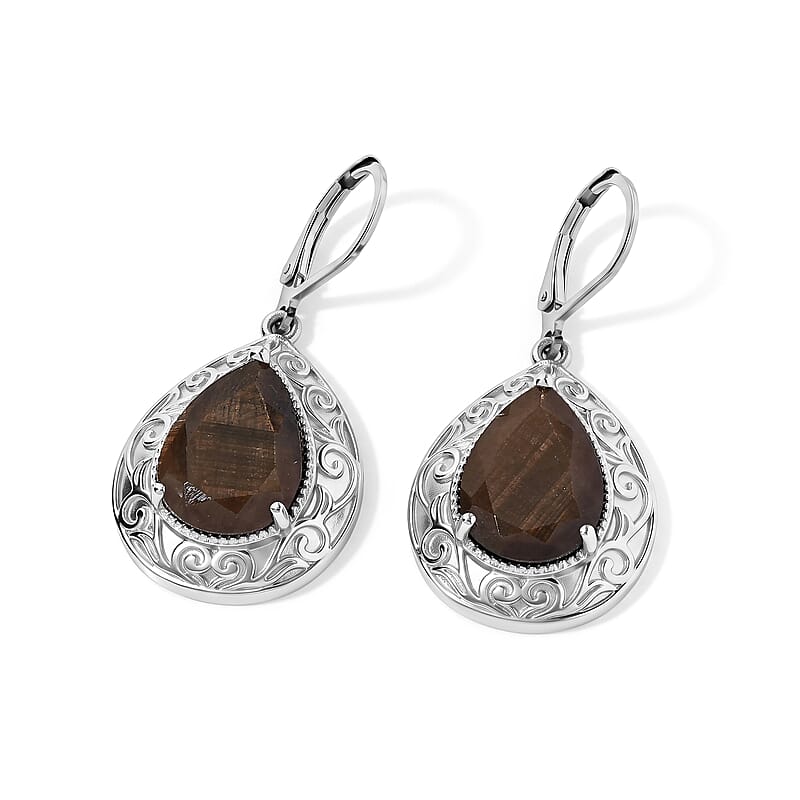 EverTrue Chocolate Sapphire 13.60 ctw Earrings in Platinum Bond