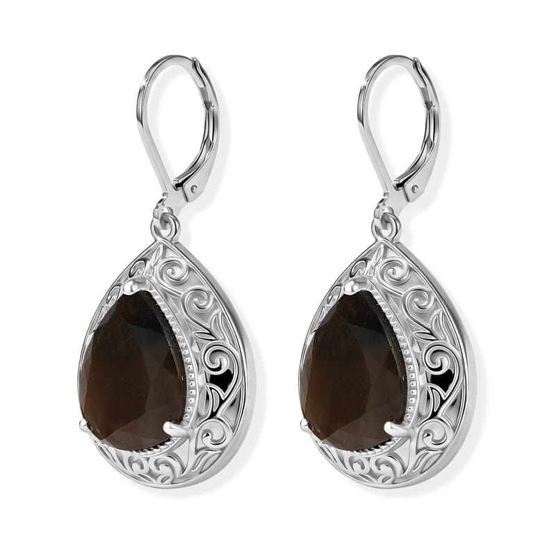EverTrue Chocolate Sapphire 13.60 ctw Earrings in Platinum Bond