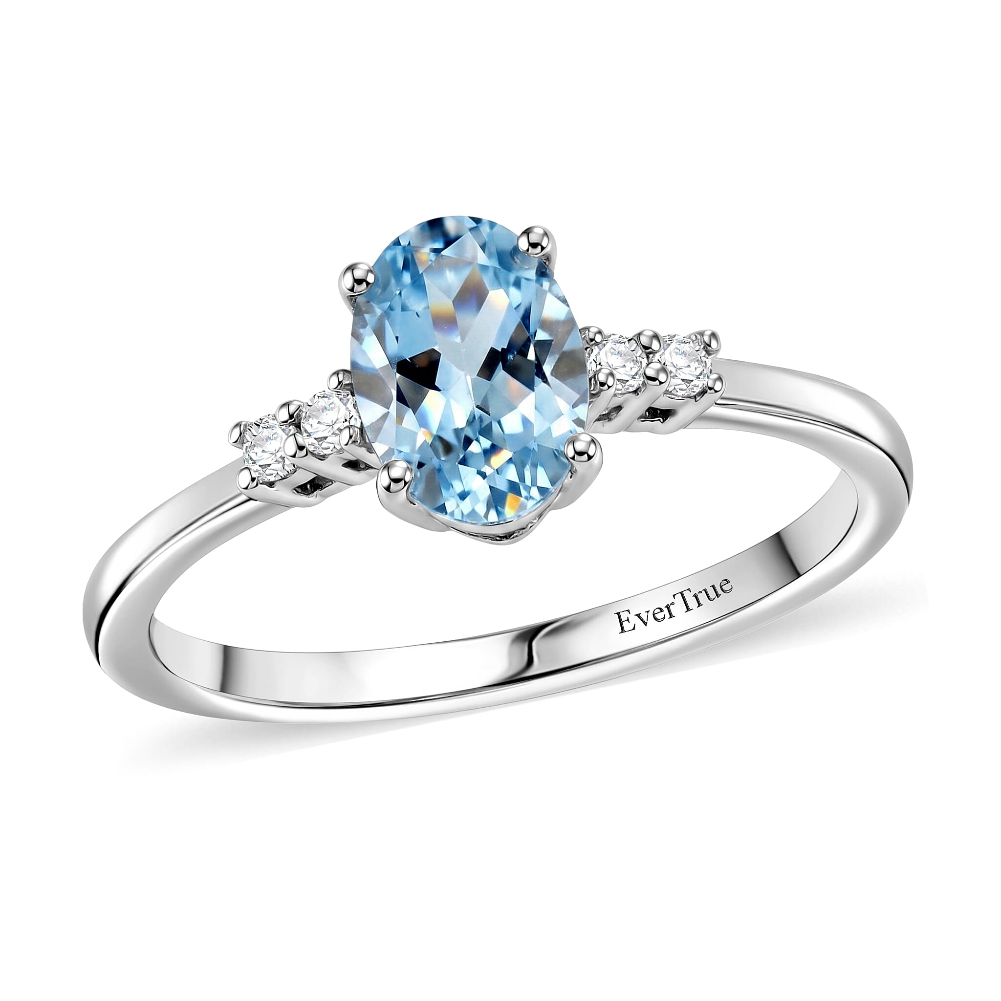 EverTrue Sky Blue Topaz, White Zircon Ring in Platinum Bond (Size 10.0) 1.15 ctw