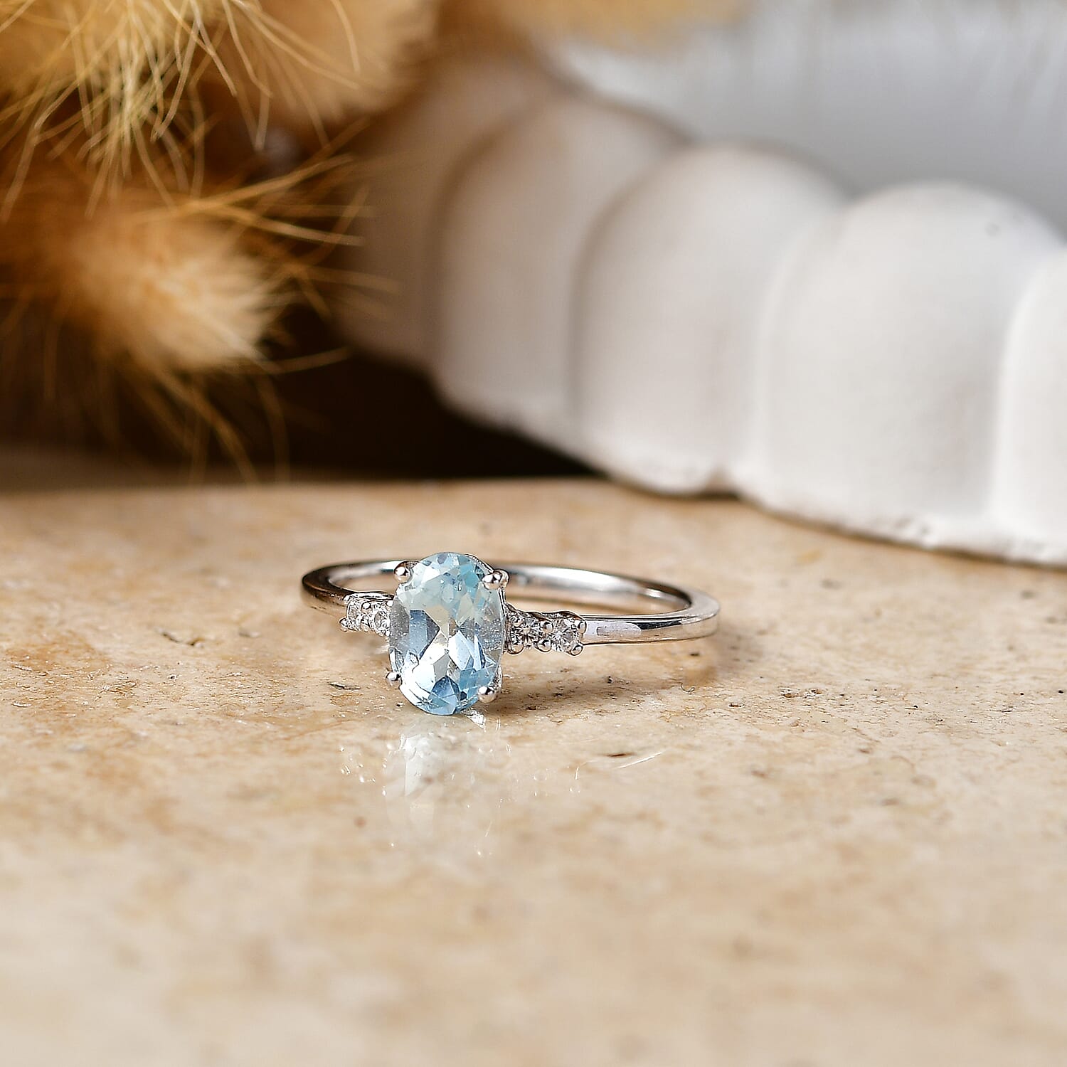 EverTrue Sky Blue Topaz and White Zircon 1.15 ctw Ring in Platinum Bond (Size 6.0)