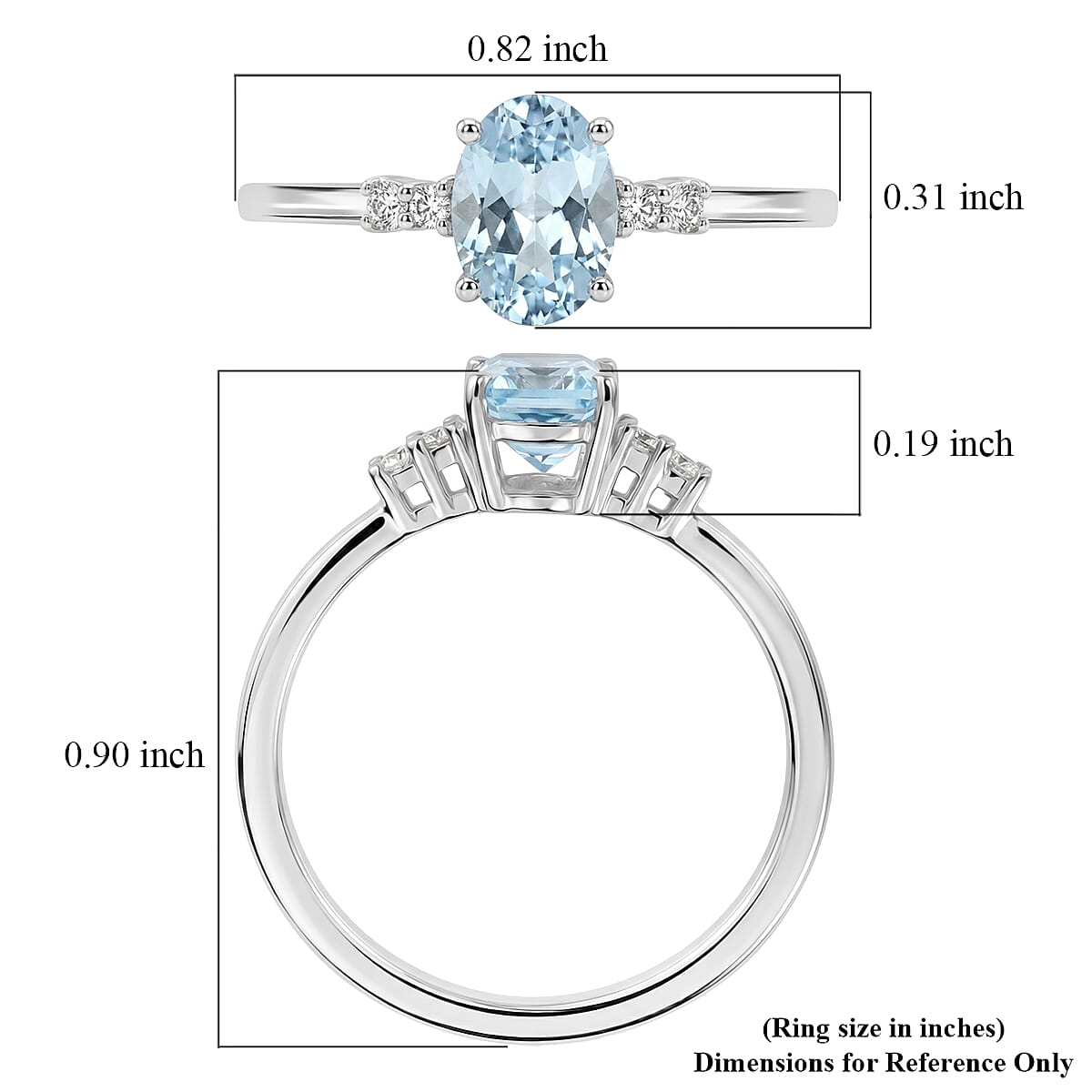 EverTrue Sky Blue Topaz and White Zircon 1.15 ctw Ring in Platinum Bond (Size 6.0)