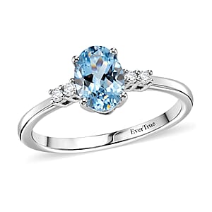 EverTrue Sky Blue Topaz and White Zircon 1.15 ctw Ring in Platinum Bond (Size 9.0)