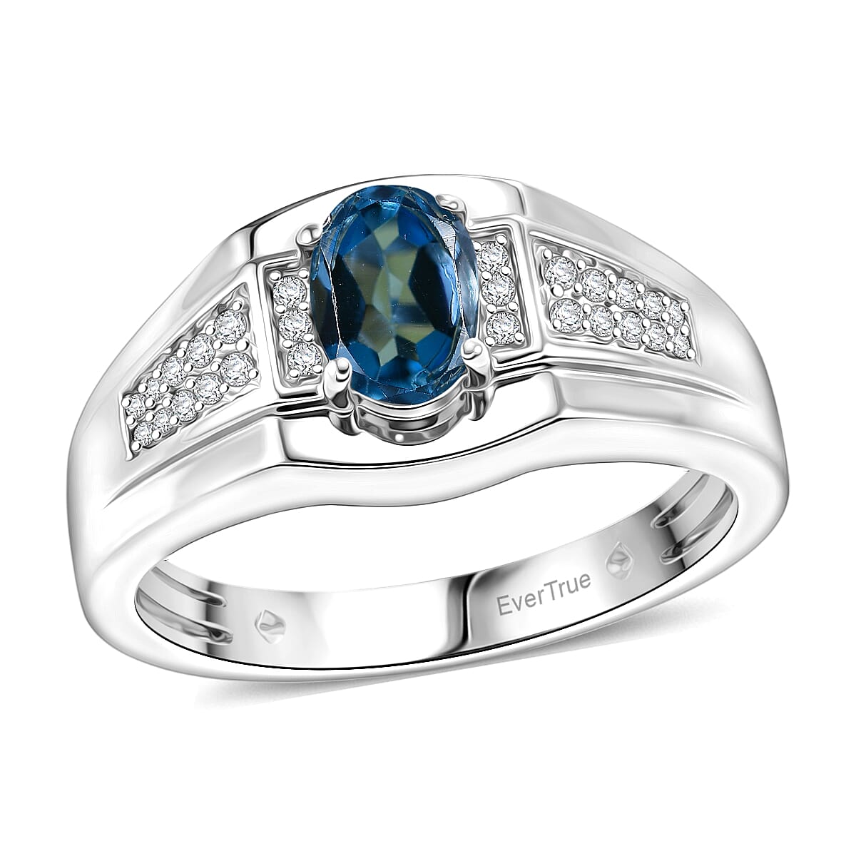 EverTrue London Blue Topaz and White Zircon 1.20 ctw Men's Ring in Platinum Bond (Size 9.0)