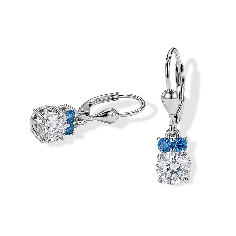 D'Joy Moissanite and Neon Apatite 1.70 ctw Lever Back Earrings in Rhodium Over Sterling Silver