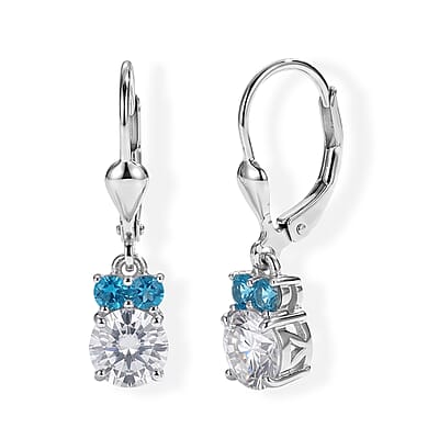 D'Joy Moissanite and Neon Apatite 1.70 ctw Lever Back Earrings in Rhodium Over Sterling Silver