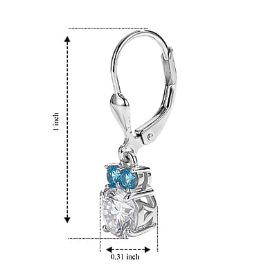 D'Joy Moissanite and Neon Apatite 1.70 ctw Lever Back Earrings in Rhodium Over Sterling Silver