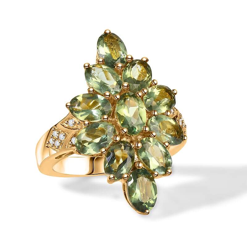EverTrue Natural Green Apatite and White Zircon 5.35 ctw Ring in Platinum Bond (Size 9.0)