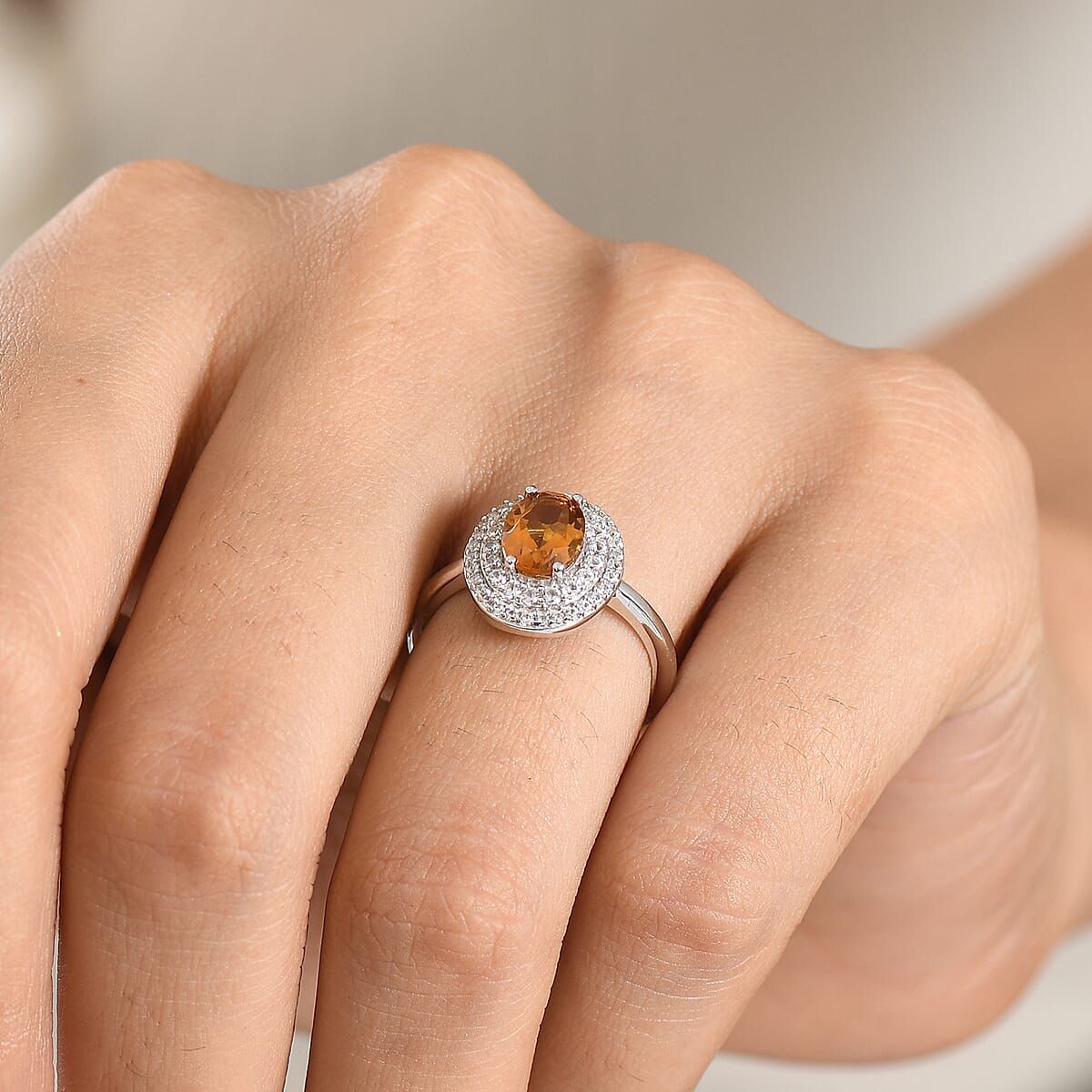 EverTrue Serra Gaucha Citrine, White Zircon Ring in Platinum Bond (Size 10.0) 1.75 ctw image number 2