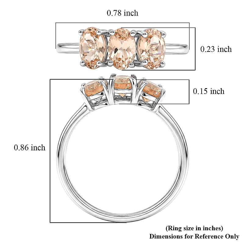 EverTrue Imperial Garnet 2.60 ctw 3 Stone Ring in Platinum Bond (Size 6.0)