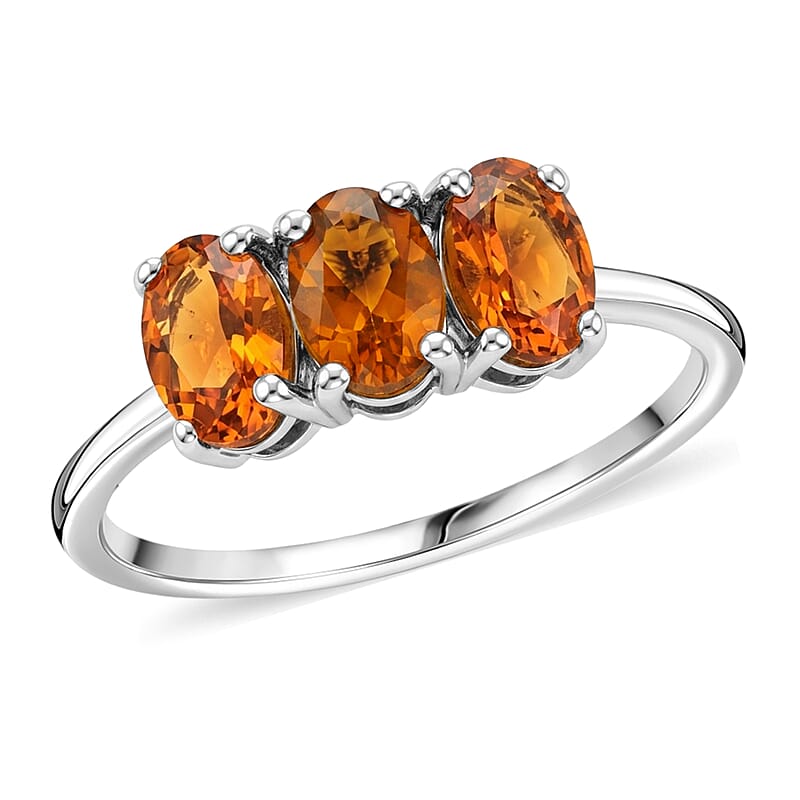 EverTrue Santa Ana Madeira Citrine 1.25 ctw 3 Stone Ring in Platinum Bond (Size 7.0)