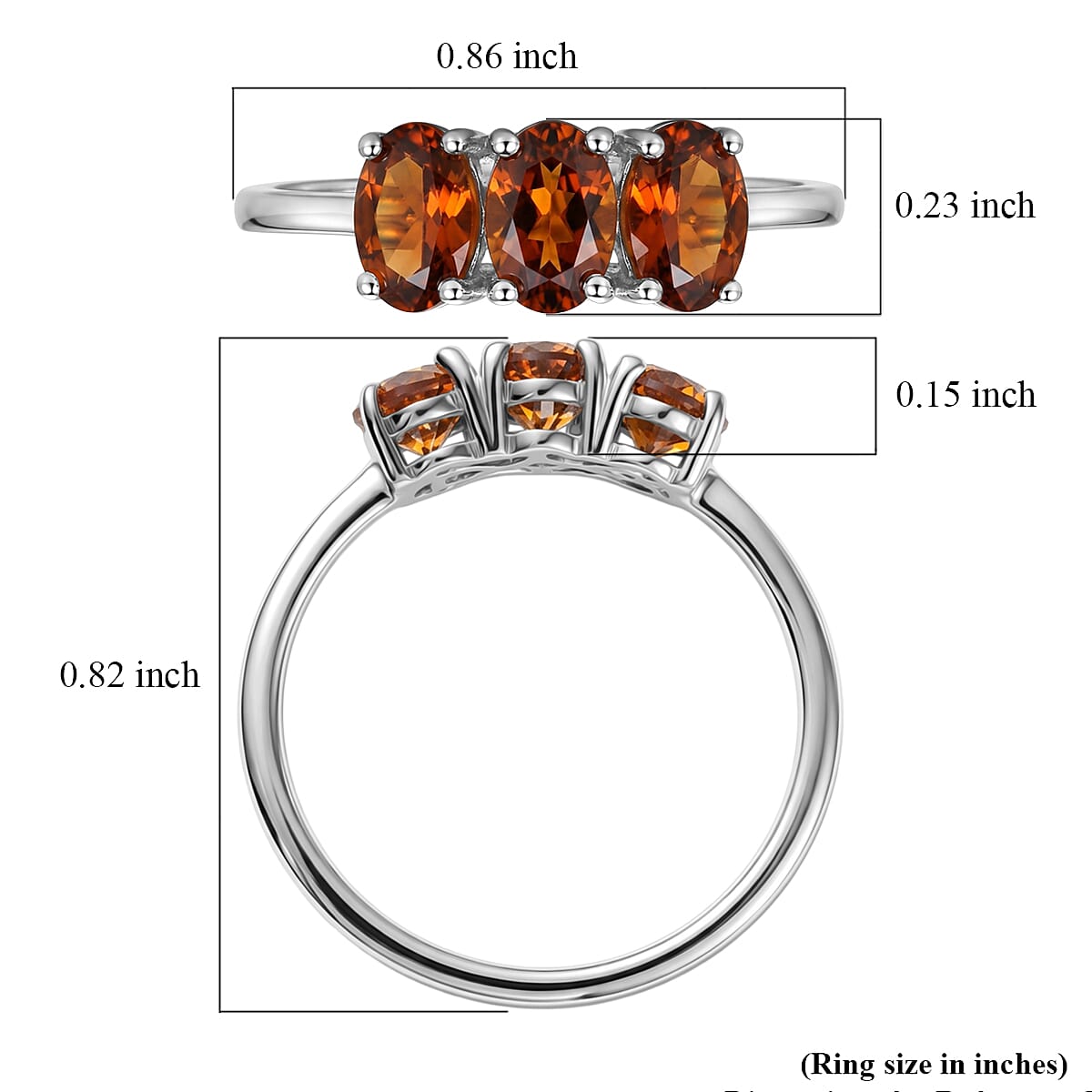 EverTrue Santa Ana Madeira Citrine 1.25 ctw 3 Stone Ring in Platinum Bond (Size 8.0)