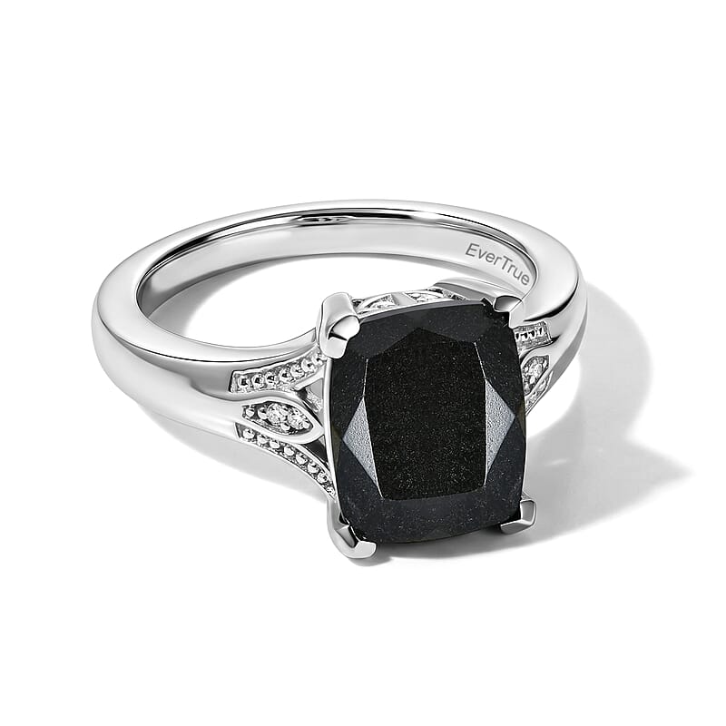 EverTrue Australian Black Tourmaline and White Zircon 3.50 ctwt Solitaire Ring in Platinum Bond (Size 6.0)