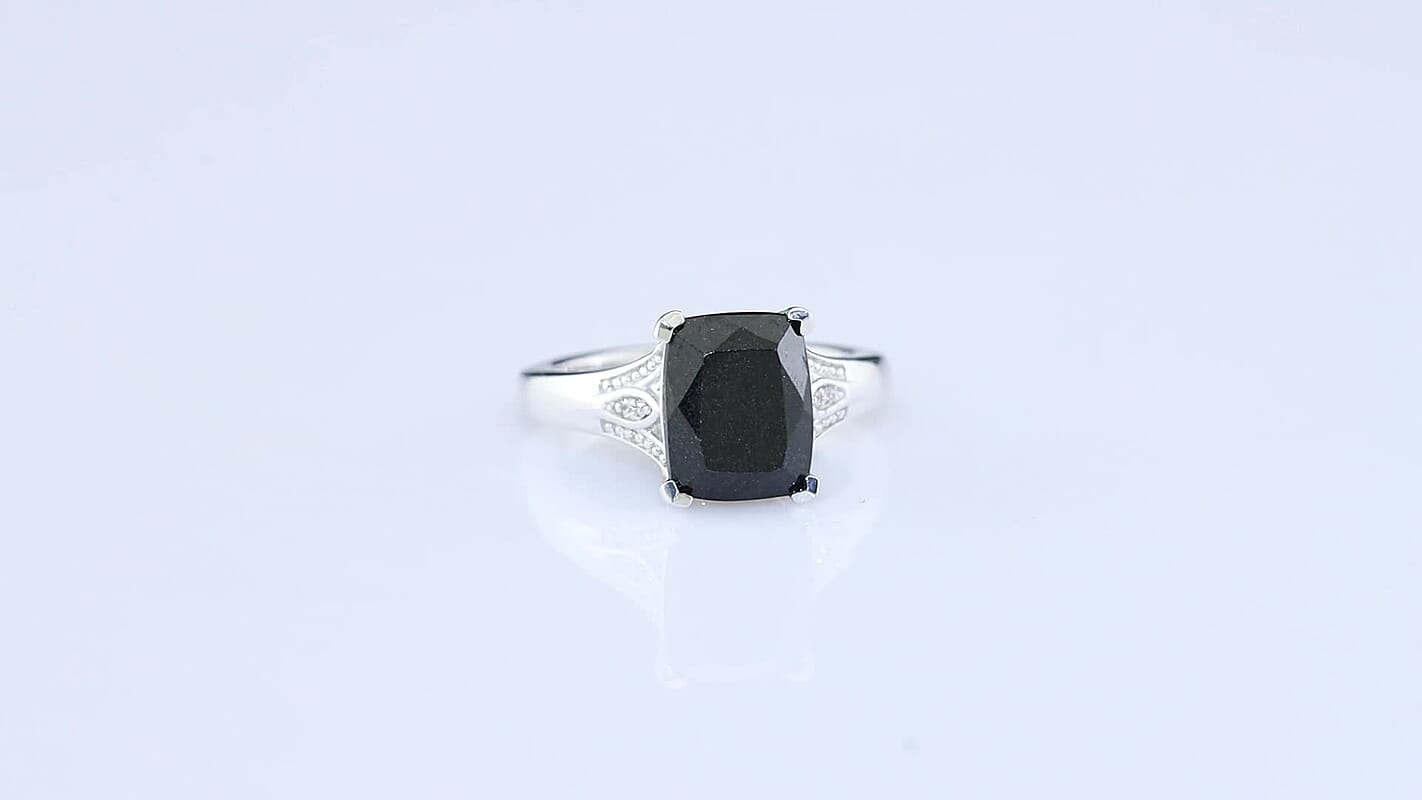 EverTrue Australian Black Tourmaline, White Zircon Solitaire Ring in Platinum Bond (Size 10.0) 3.50 ctw