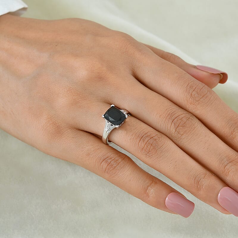 EverTrue Australian Black Tourmaline and White Zircon 3.50 ctwt Solitaire Ring in Platinum Bond (Size 6.0)