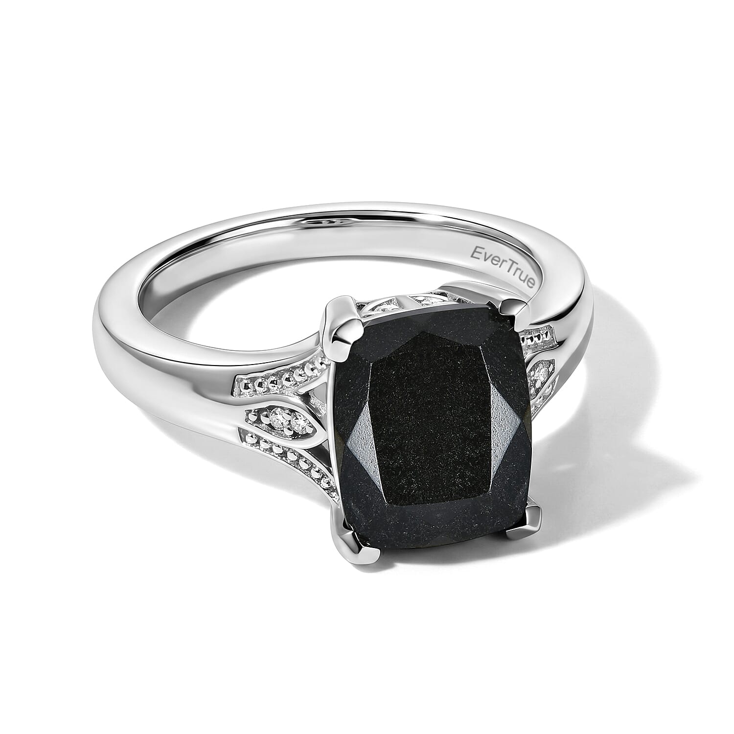EverTrue Australian Black Tourmaline, White Zircon Solitaire Ring in Platinum Bond (Size 10.0) 3.50 ctw