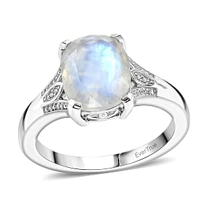 EverTrue Rainbow Moonstone and White Zircon 3.00 ctw Ring in Platinum Bond (Size  6.0)