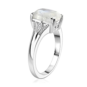 EverTrue Rainbow Moonstone and White Zircon 3.00 ctw Ring in Platinum Bond (Size  6.0)