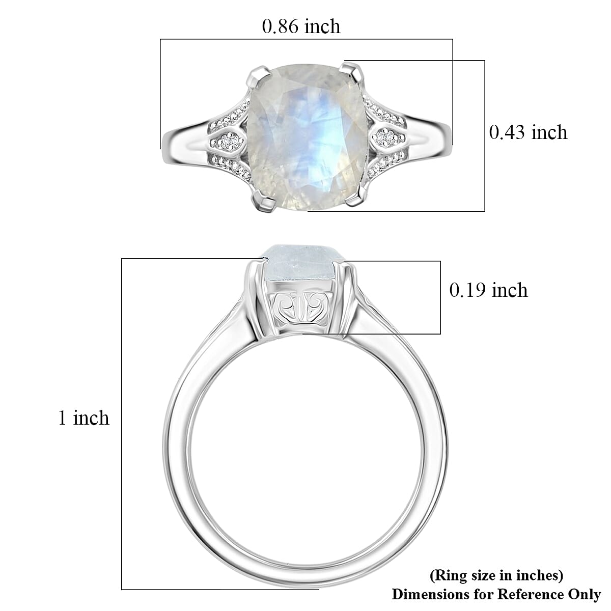 EverTrue Rainbow Moonstone and White Zircon 3.00 ctw Ring in Platinum Bond (Size  6.0)