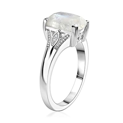 EverTrue Rainbow Moonstone and White Zircon 3.00 ctw Ring in Platinum Bond (Size  9.0)