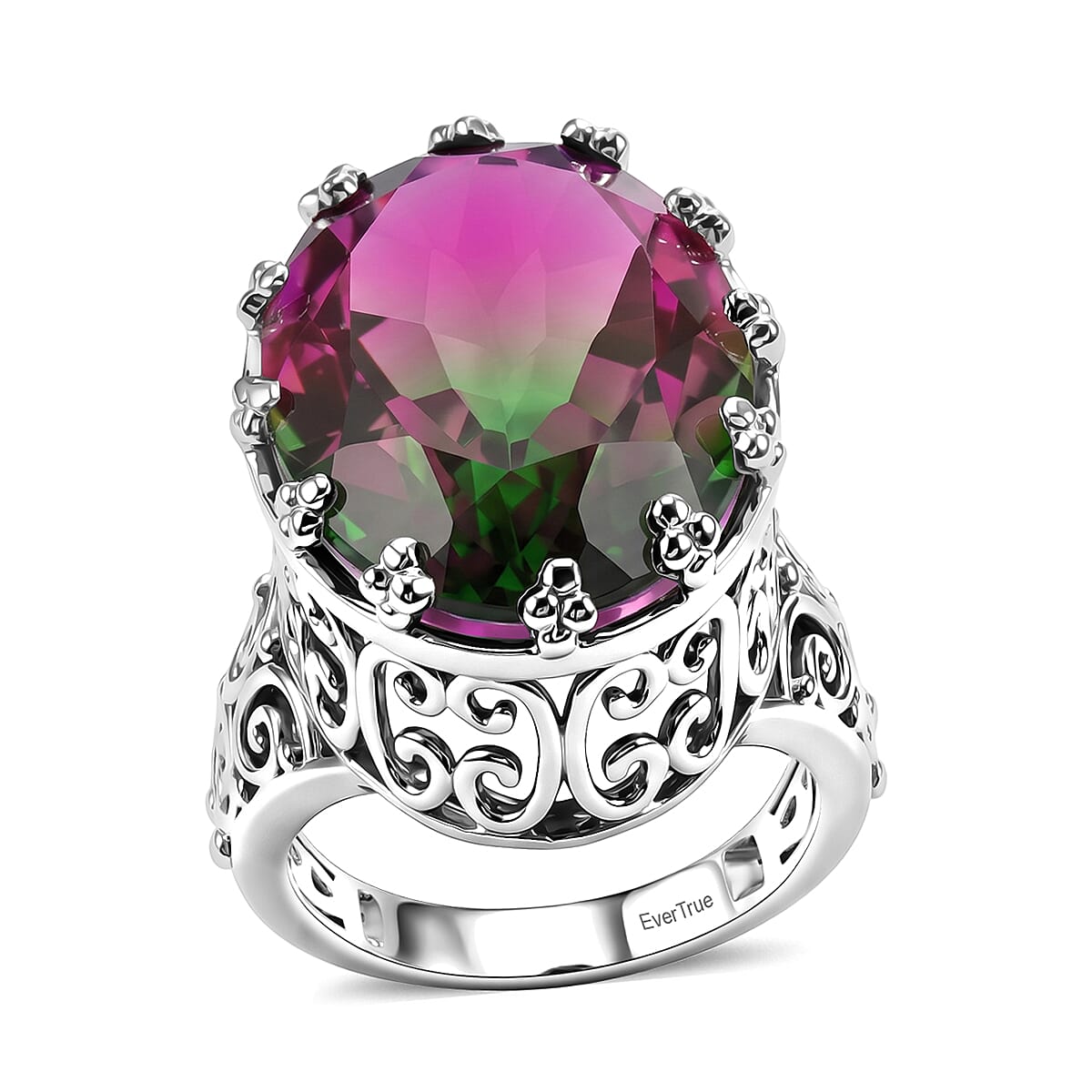 EverTrue Watermelon Quartz (Triplet) 18.90 ctw Ring in Platinum Bond (Size 6.0)