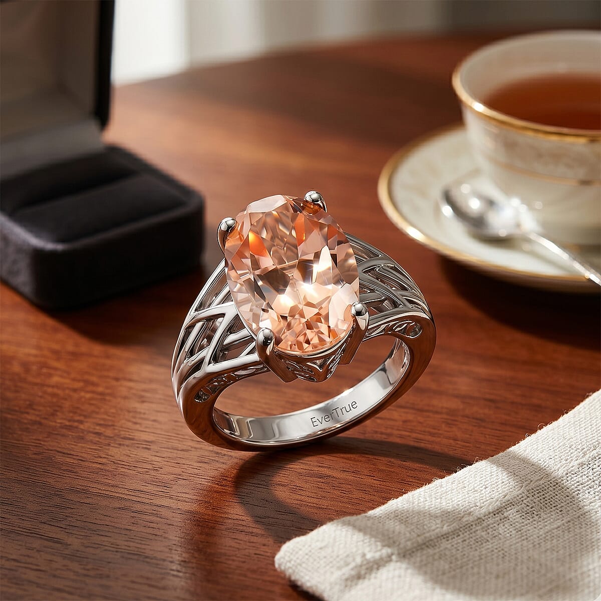 EverTrue Morganite Quartz 6.35 ctw Ring in Platinum Bond (Size  6.0) image number 1